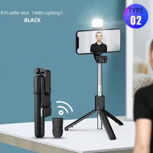 R1 / R1S Bluetooth Selfie Stick with Tripod & Remote | LED Light (R1S) | Extendable Portable Selfie Stick for Android & iPhone