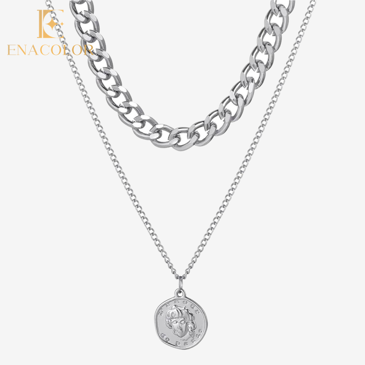 Retro Hip Hop Queen Heart Portrait Double Layer Chain Necklace Choker