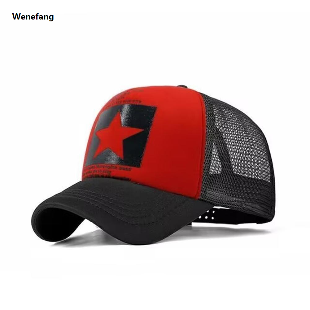 Wenefang New five-pointed star printed baseball cap spring summer breathable Fifty percent discount net caps men women outdoor sun shade hat adjustable wild hat