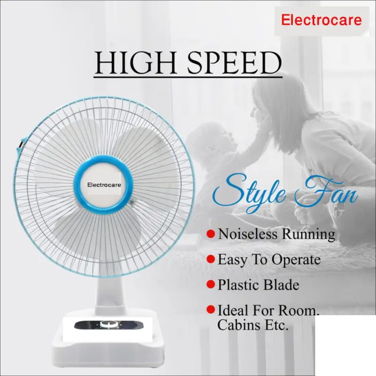 Electrocare 12 Inch Table Fan Movable High Speed Copper Motor