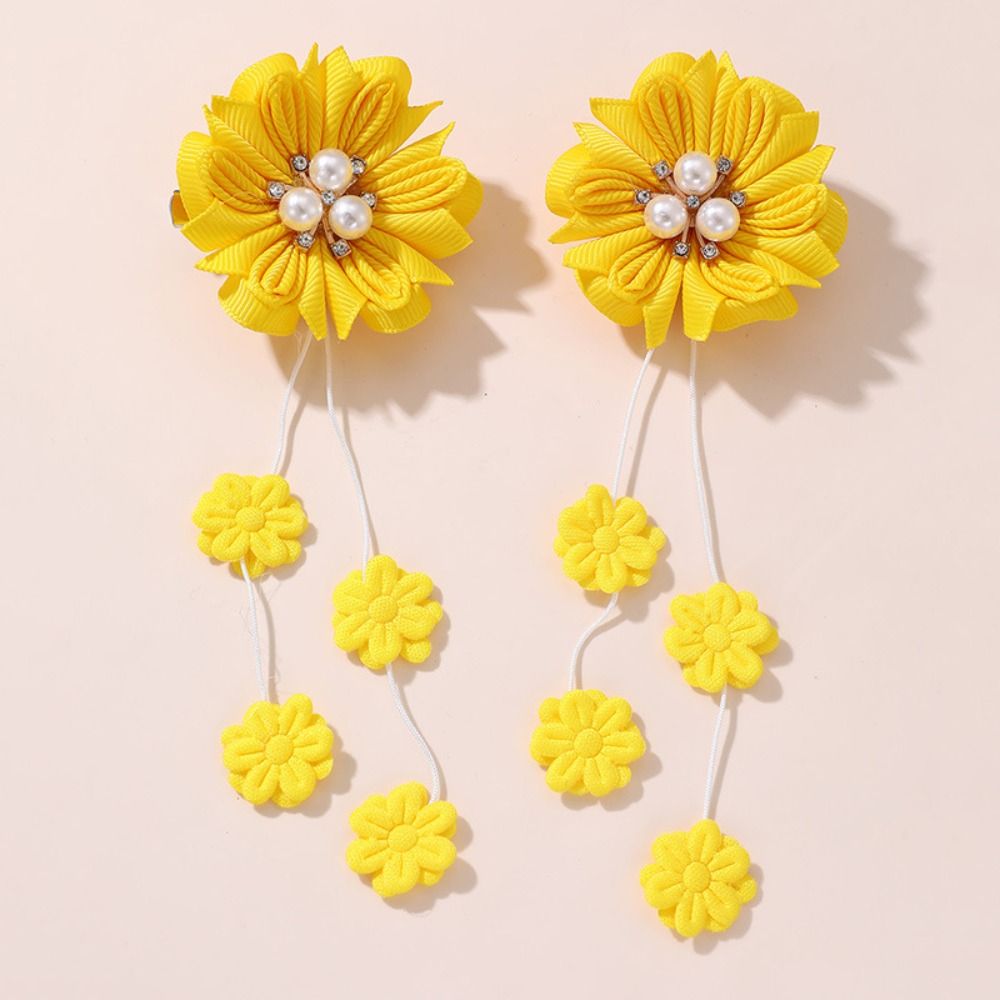 2pcs Fashion Cute Hair Clips Lovely with Flower Tassel Hairpins Simple Headwear for Children