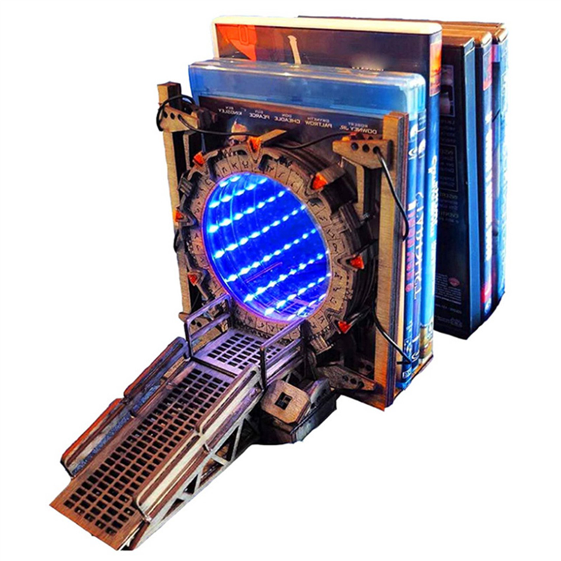 (GGBR) 2X Stargate Bookends, Ornaments, Table Lamps, Gifts, LED Lighted Portal Bookends, Two-Way Galaxy Door, Creative