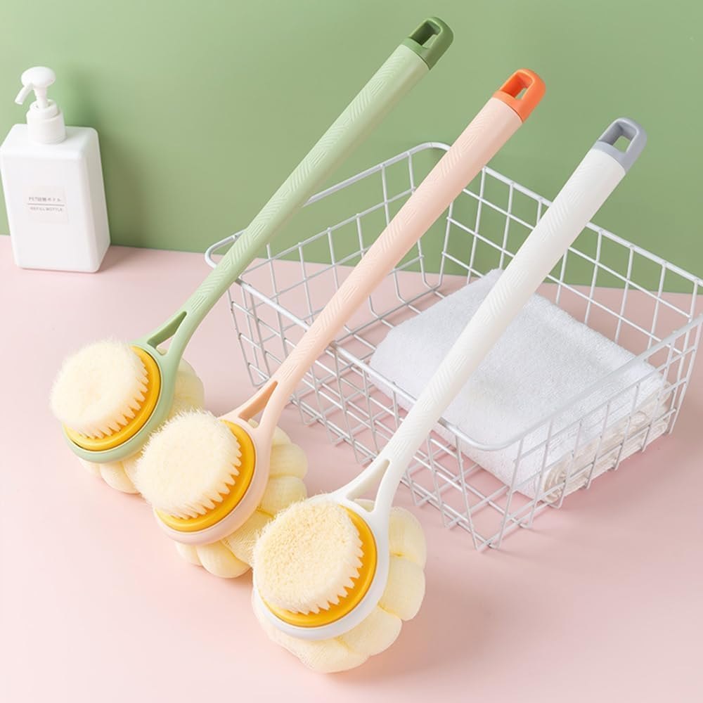 2 in 1 Body Brush - Back Body Loofah Brush Curved Long Handled with Bristles