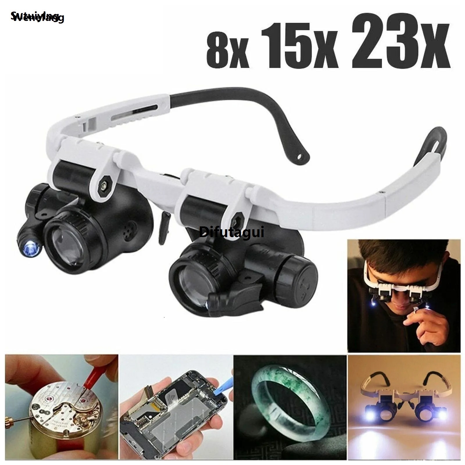 Sutuiying 2XLED Watch Jeweler Repair Magnifying Lens Worn Headband Luxury Adjustable Magnifier Glasses Magnifier 8X 15X 23X