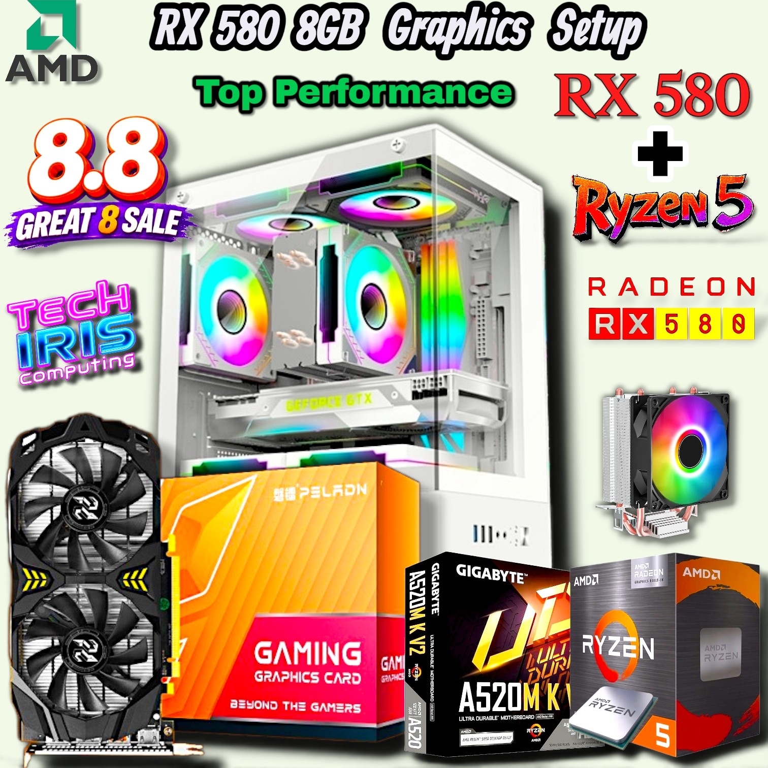 RX 580 8GB Graphics Powered Gaming PC With Ryzen 5 Processor, Peladn RX 580 8GB Powerful GPU, 8/16GB DDR4 RAM & Nvme Gaming Computer Desktop.