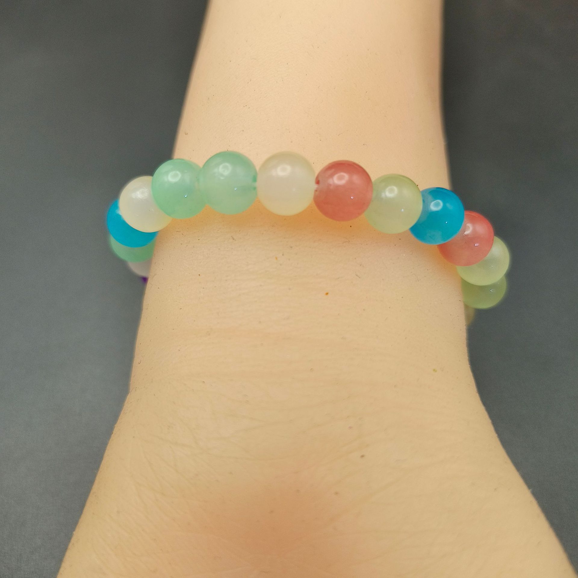 【I was hyped up】Ins New Chinese Style 8mm Glass Crystal Bracelet Single Ring Men and Women Color Bracelet Jewelry