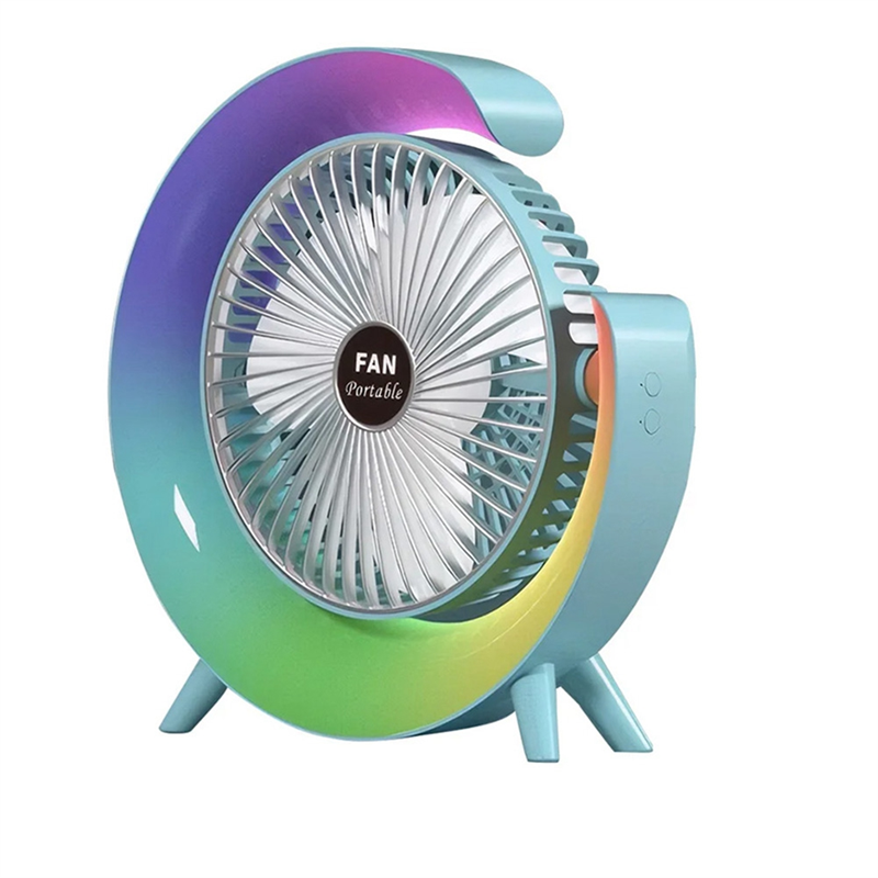 ARELENE Portable Fan USB Rechargeable Fan LED 7 Colors Electric Fan 180°Adjustable Camping Fans 3 Speeds Mini Desktop Fan Blue
