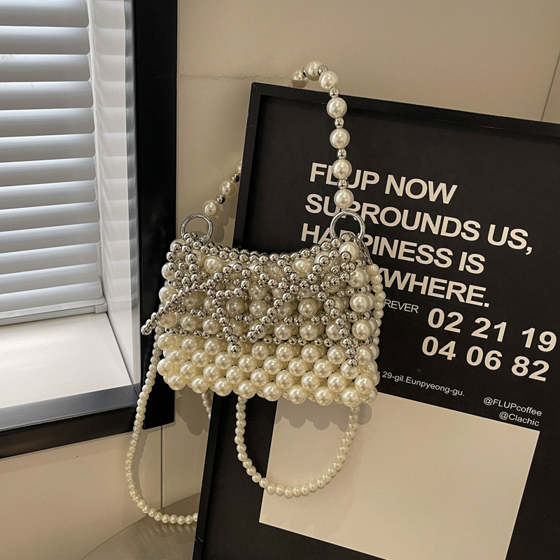 Popular Beaded Hollow Bow Sweet Niche Portable Mini Bag Women's Bag New Shoulder Crossbody