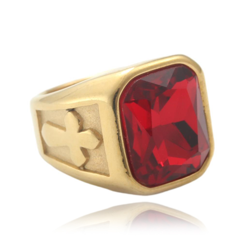 【Mega Sale】Jewelry titanium steel multi-color gem ring trendy punk stainless steel cross ring 24008