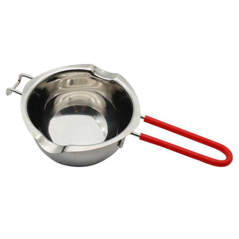 FORIDE 400ml Chocolate Melt Pot, Stainless Steel Melt Bowl Suitable for Candy Making Double Nozzle with Front Hook Red