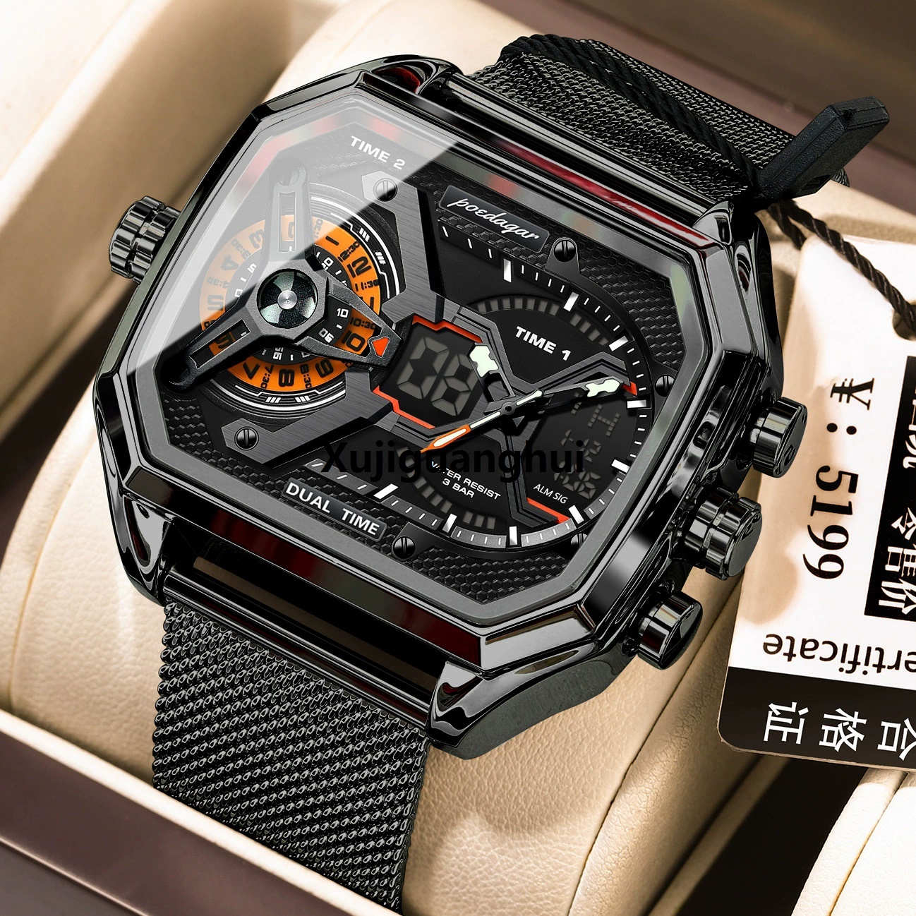 POEDAGAR brand fashion business sports waterproof stainless steel electronic LED men's watch