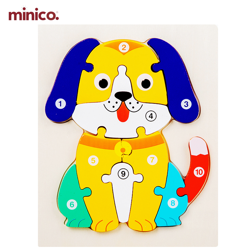 Montessori Wooden Dog Number Puzzle for Kids - 10 Piece Colorful Jigsaw Toy for Kids Learning Numbers, Shapes & Colors