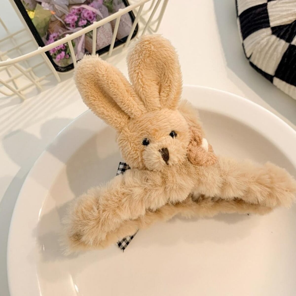 Enacolor 1Pc Plush Bear Rabbit Flower Grip Hair Clip Hair Accessories for Girls Ins New