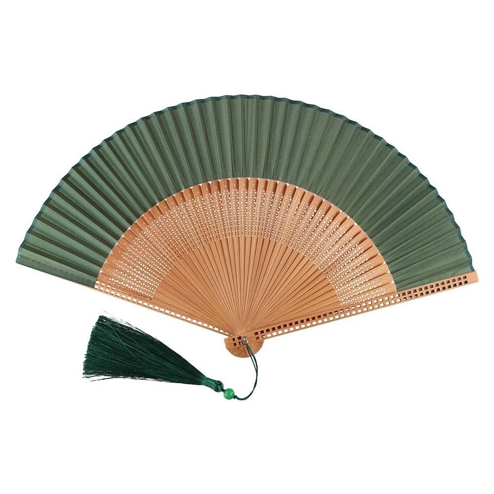 Portable Carved Handle Bamboo Folding Fan Handhold Vintage Chinese Fan with Tassel Dance Fan Photo Props