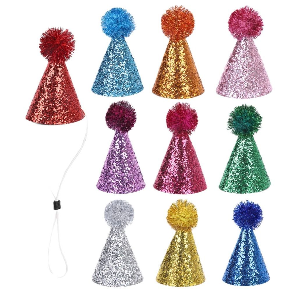 Creative Glitter Dog Birthday Hat Colorful Hairball Shiny Pet Party Supplies Cute Adjustable Pet Headband Hats