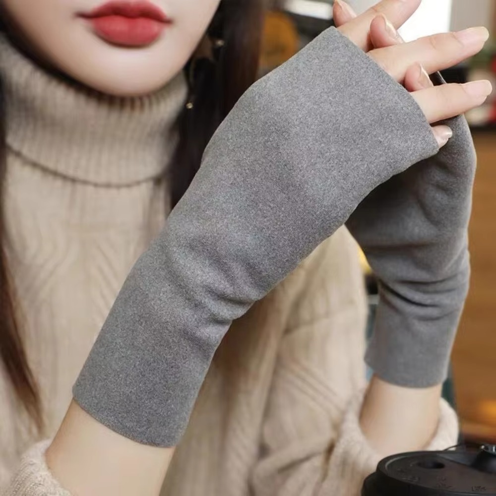Quality Touch Screen Fingerless Gloves Soft Velvet Solid Color Velvet Mittens Wrist Palm Protection Cycling Mittens Winter