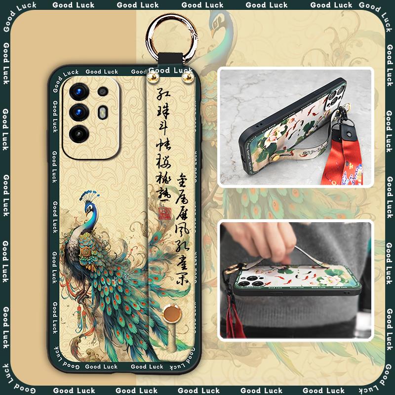 Chinese style Lanyard Phone Case For OPPO F19 Pro Plus 5G/F19PRO+ Kickstand protective Anti-knock Soft case Wristband