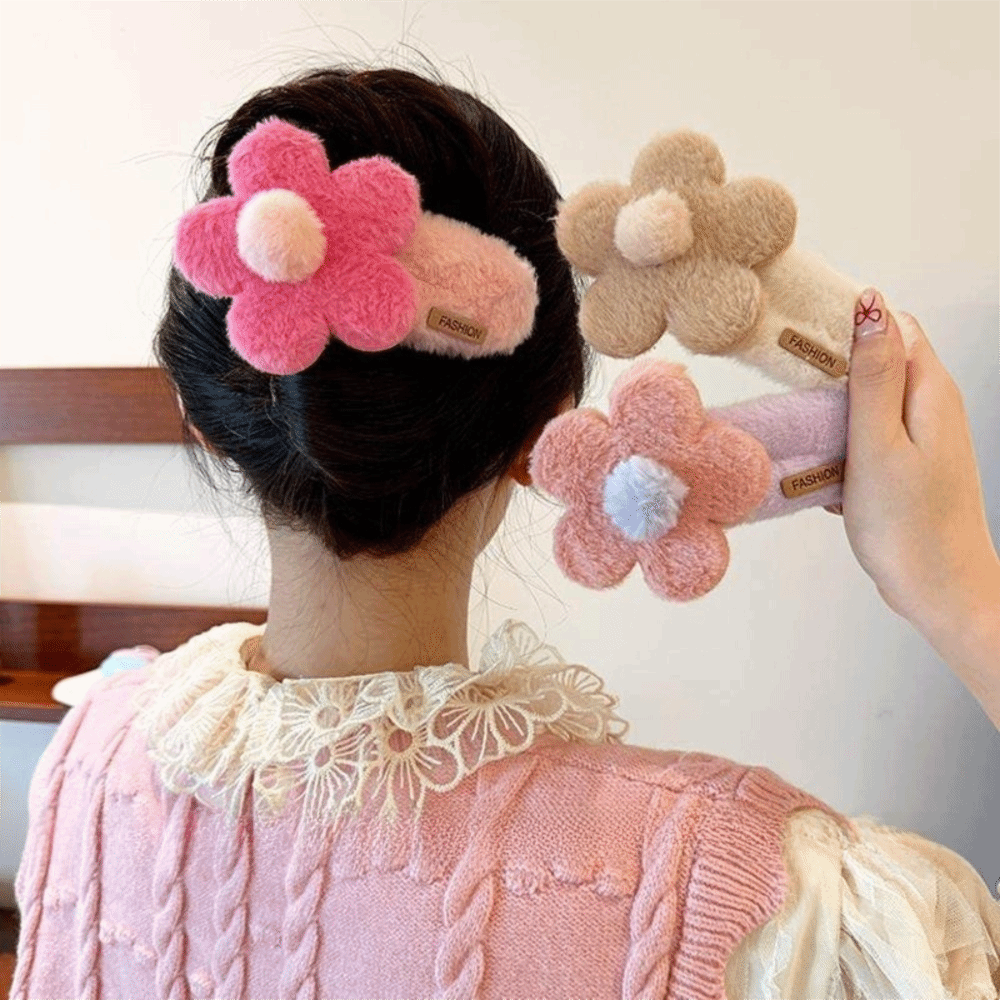 Special Occasions Sweet Plush Flower Hair Clip Cute Fashion Headwear Accessories Soft Large Duckbill Clip Autumn Winter