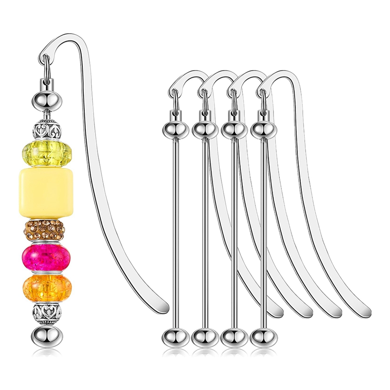4 PCS Beaded Bookmarks DIY Metal Blank Strip Bookmarks Beaded Modern Bookmark Craft Jewelry Pendant Ornaments Gifts