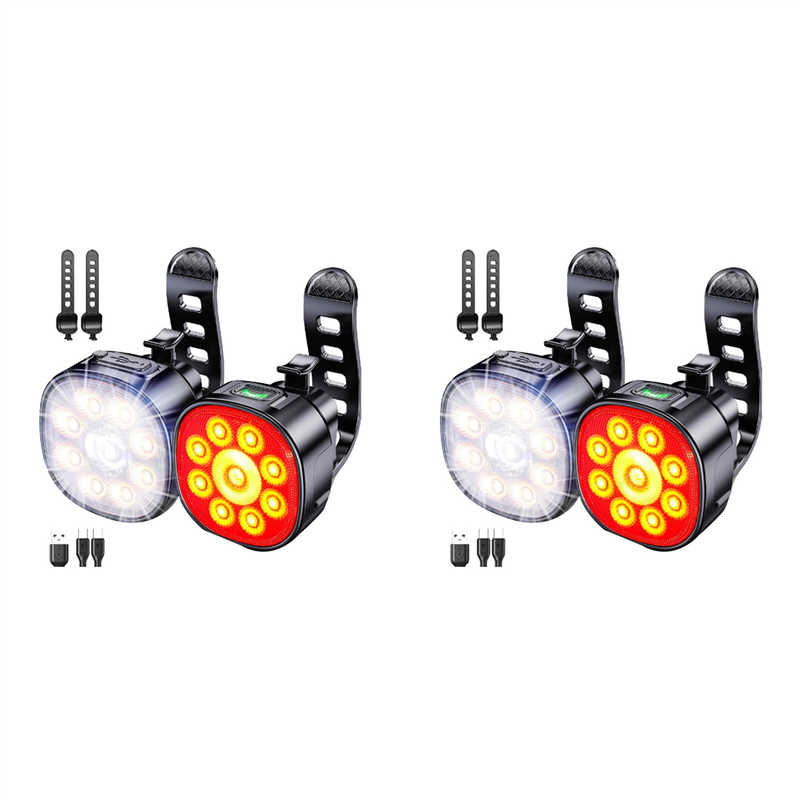 JINMY 2X Bike Lights [4+6 Modes], USB Rechargeable Bike Lights Front & Back, IP65 Waterproof Bicycle Lights for Road Mountain