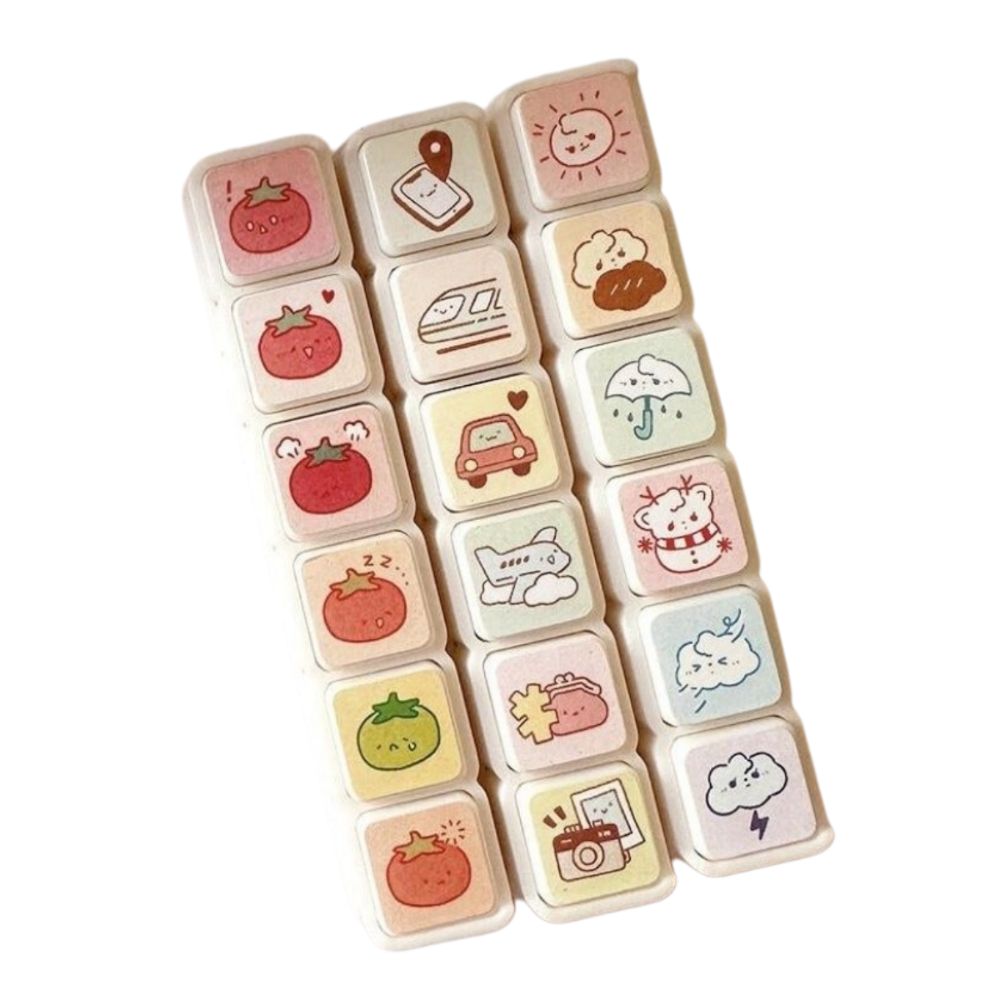 New 6pcs Set Stationery Stamps Mood Weather Travel Mini Size Rubber Stamp Plastic White Kawaii Stamps for Arts DIY