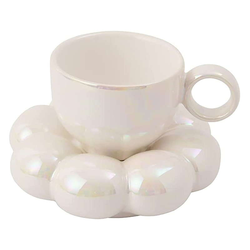 Flower Coffee Cup & Saucer Set Ceramic Coffee Cup 6.7Oz White