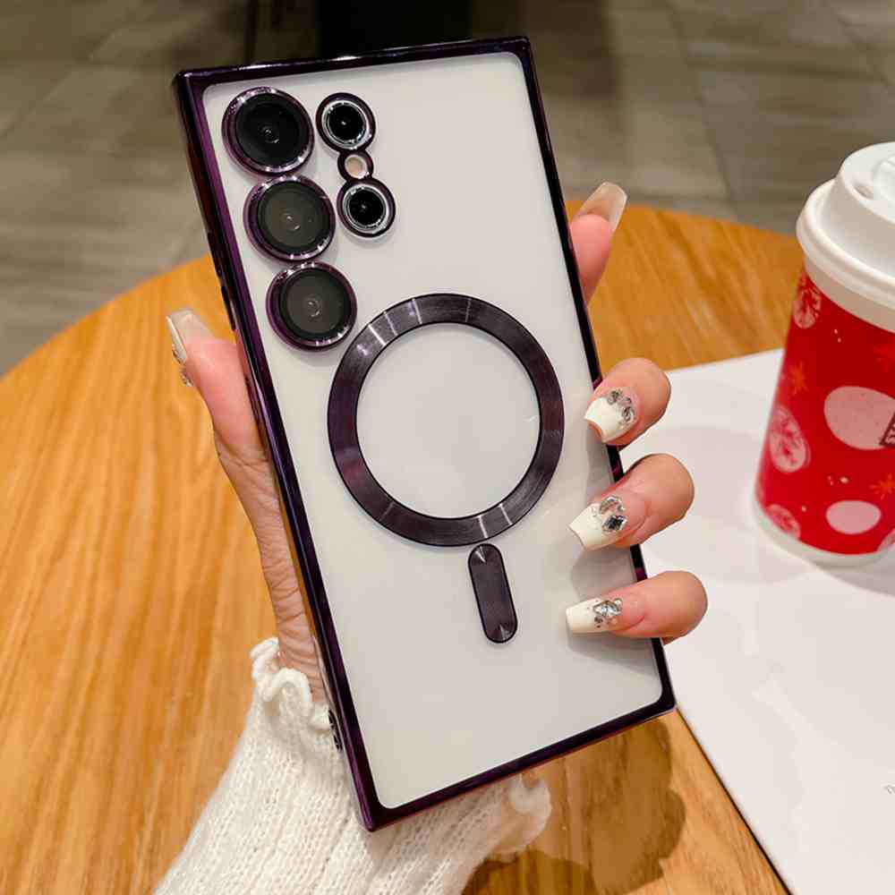HODON Luxury Plating Clear Shockproof For Magsafe Magnetic Case For Samsung S25 S24 S23 FE S22 Ultra Plus Cases Wireless Charge Lens Glass Protector Back Cover