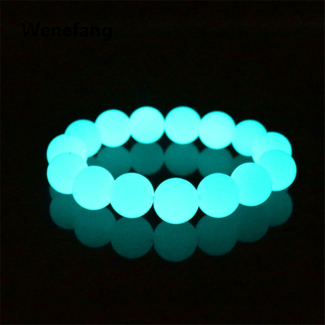 Wenefang 8/10/12/14mm Yellow Green Luminous Stone Transfer Bracelet Blue Green Ball Beaded Bracelet Luminous Bracelet for Men and Women Jewelry