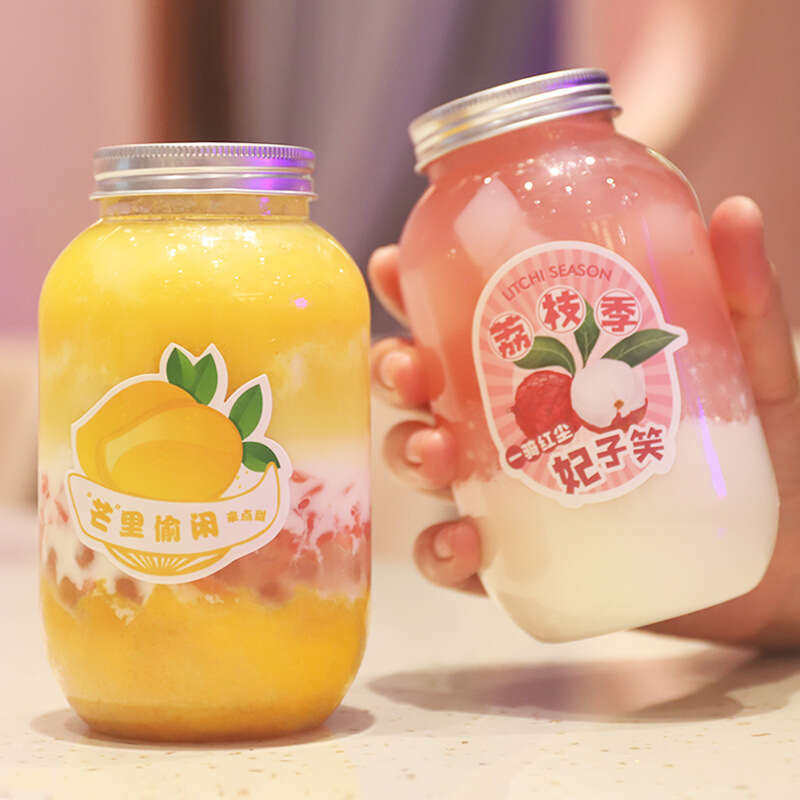 500ml Heytea Barley Milk Tea PET Fat Round Disposable Aluminum Cap Plastic Bottle Transparent