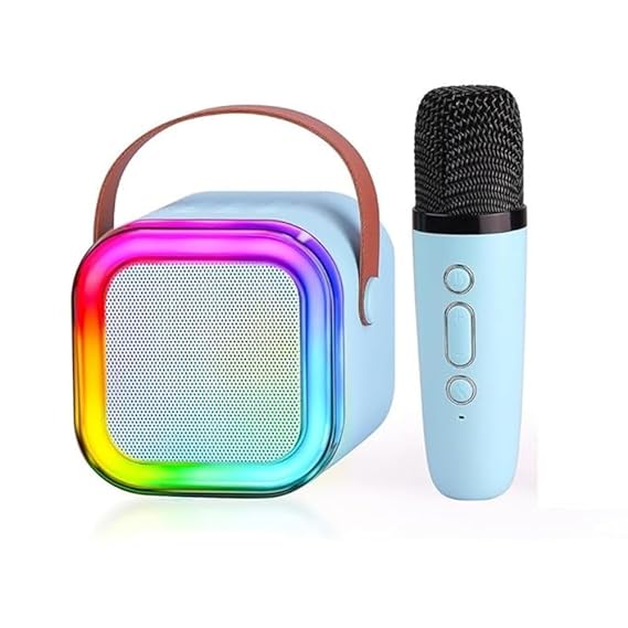 single mic Colorful Bluetooth Speaker with Karaoke Mic System for Home Singing Magic Ai Voice Changer Portable Mini Wireless Speaker with Mike for House Parties Birthday Gifts Events (Retro Jam)- Multicolour