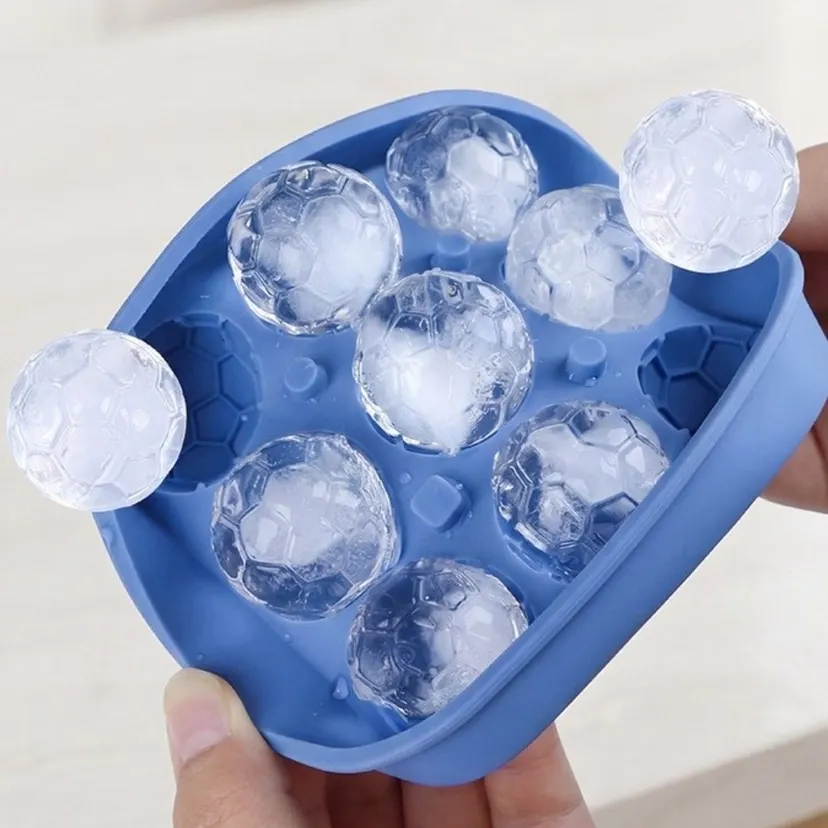 Creative 4/9 Grids Ice Ball Mold Non-stick Silicone Football Ice Cubes Mold with Lid DIY Ice Cube Maker Summer