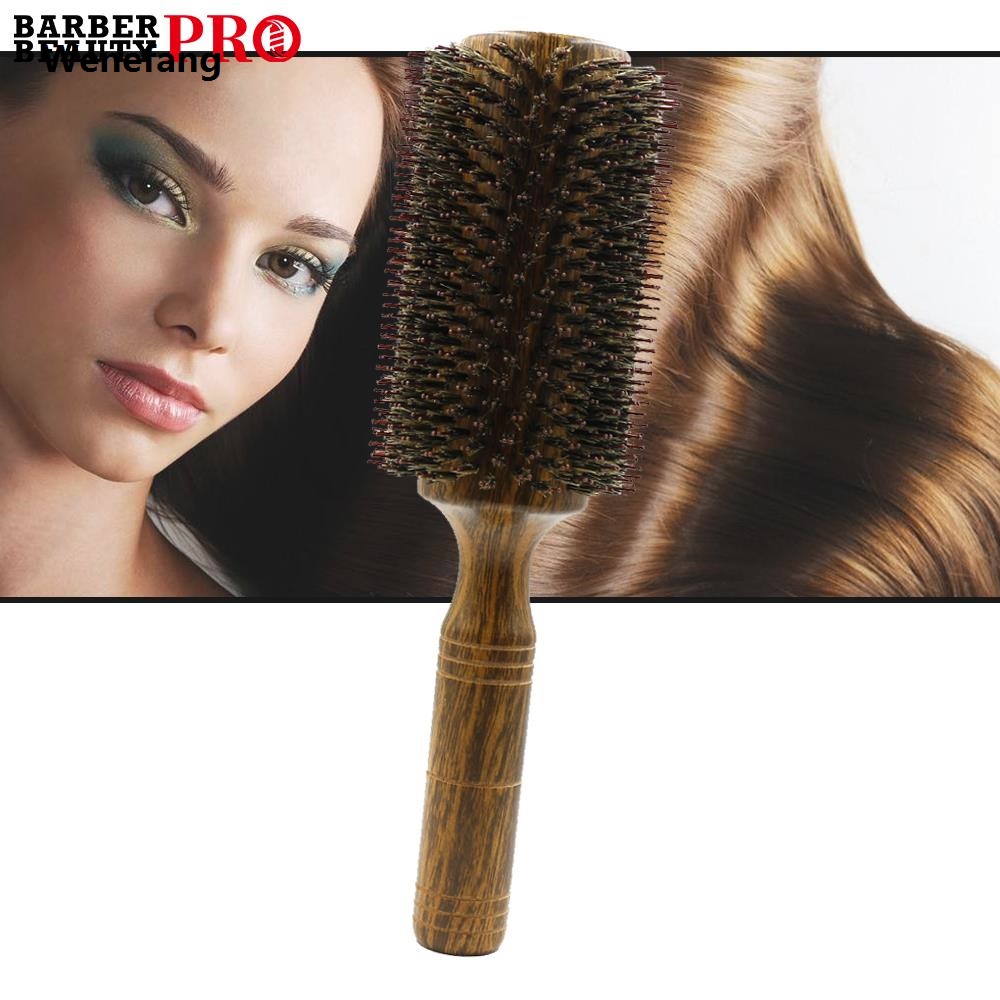 Wenefang Professional Boar Bristle Round Hair Brush For Women Men Hair 2025 Styling Comb Hairdressing Wood Round Brush Barber Accessories