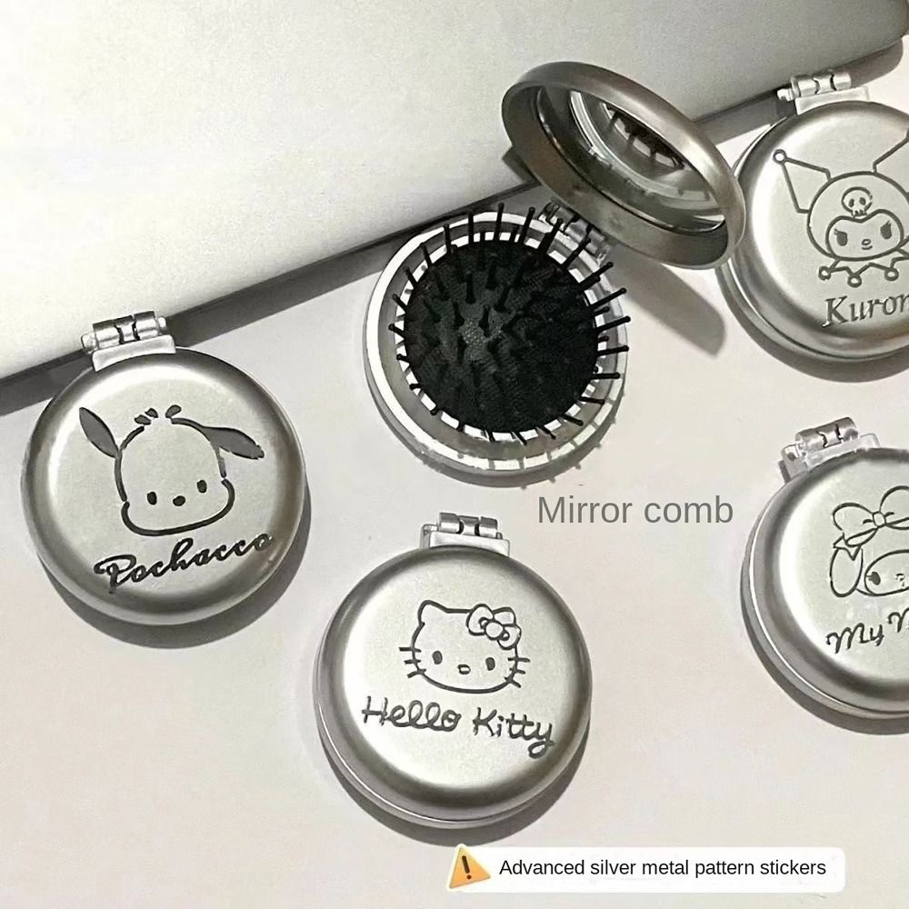 Foldable High Definition Air Cushion Comb Mirror Kuromi Cartoon INS Style Makeup Mirror Mini Comb Gift