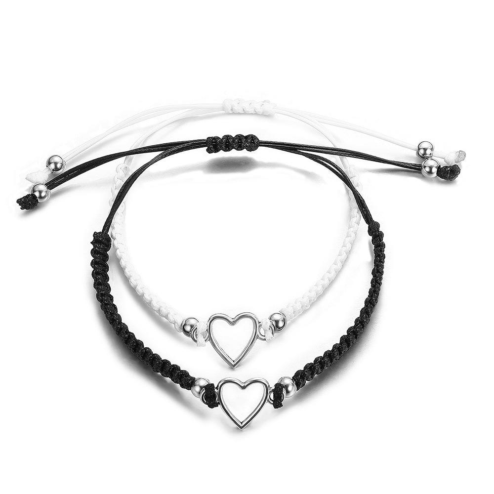 Unisex Love heart couple bracelet Black and white A pair of New jewelry Hand crafted bracelet White black Adjustable bracelet