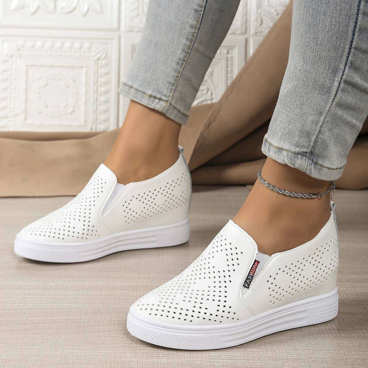 Summer Women Casual Shoes Woman Breathable Mesh Sneakers Flats Lace High Heels Platform Wedges Ladies