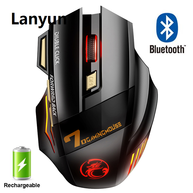 Lanyun Home Gaming Mouse Electric Rechargeable Wireless Mouse Bluetooth Gaming Portable Brain Ergonomic Mouse with Backlight RGB Silent Mouse for Laptops