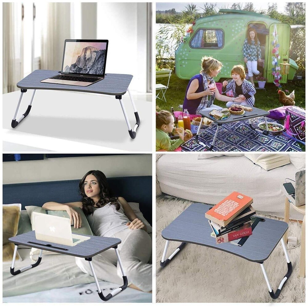 Laptop Bed Table Foldable Lap Standing Desk with Cup Slot for Indoor/Picnic Tray