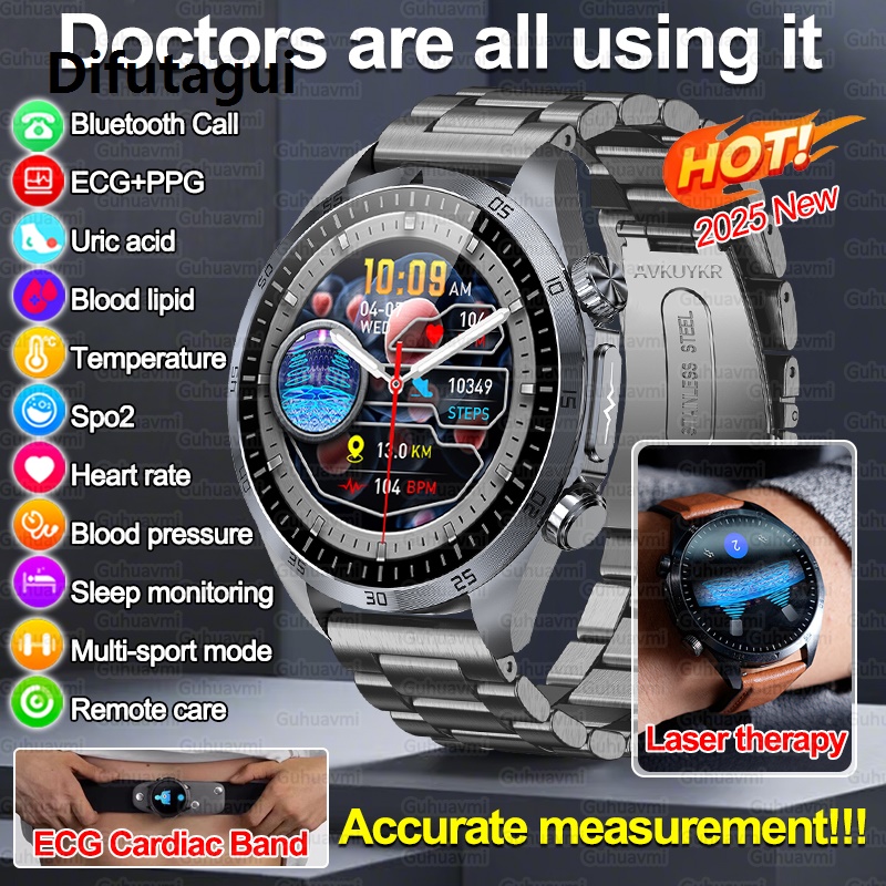 Difutagui Fifty percent discount 2025 New Pulse Physiotherapy Healthy Smart Watch Men Women ECG+PPG Blood Fat Uric Acid BMI Body Fat Health Monitor Smartwatches