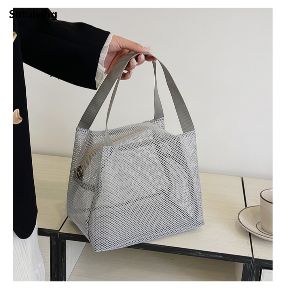 Sutuiying New Mesh Wash Storage Bag Durable Multifunction Large Capacity Portable Handbag Swimming Shower Beach Bags Tote Bags Cosmetics Bag