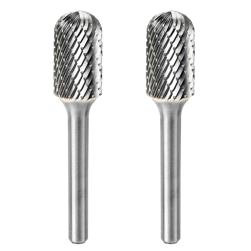 2 Pcs Heads D.12mm Carbide Burr Set 6mm Shank Die Grinder Bits Grinding Engraving Double Groove Metal Wood Stone Grind Dome-End Cylinder Rotary Burr