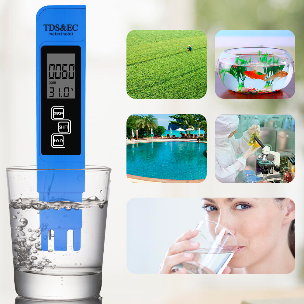 Digital Water Quality Tester TDS EC Range 0-9990 Drinking Water Quality Monitor Tester PH Test pen Water Purity Check Tester