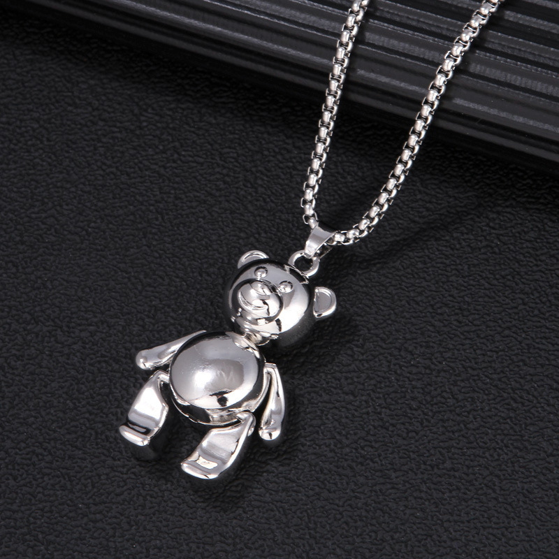 【Good sharing!】Hip Hop Hiphop Hip Hop Necklace Men Earth Cute Cartoon Robot Bear Pendant Stainless Steel Chain