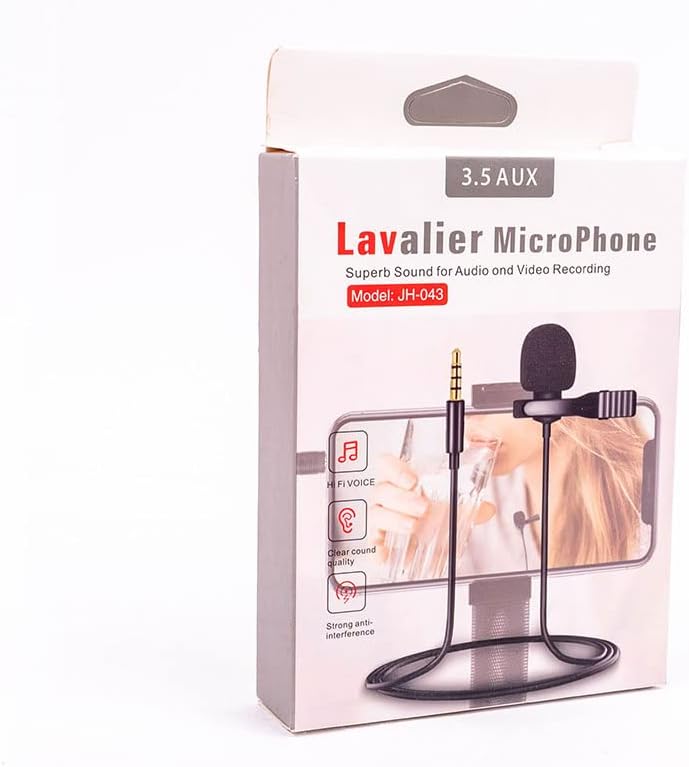 Generic JH-043 Lavalier Microphone 3.5mm AUX Clip On Mic Super Sound Quality Audio Video Recording Microphone for Smartphone PC Laptop Camera YouTube Vlogging Interview by DealSpot