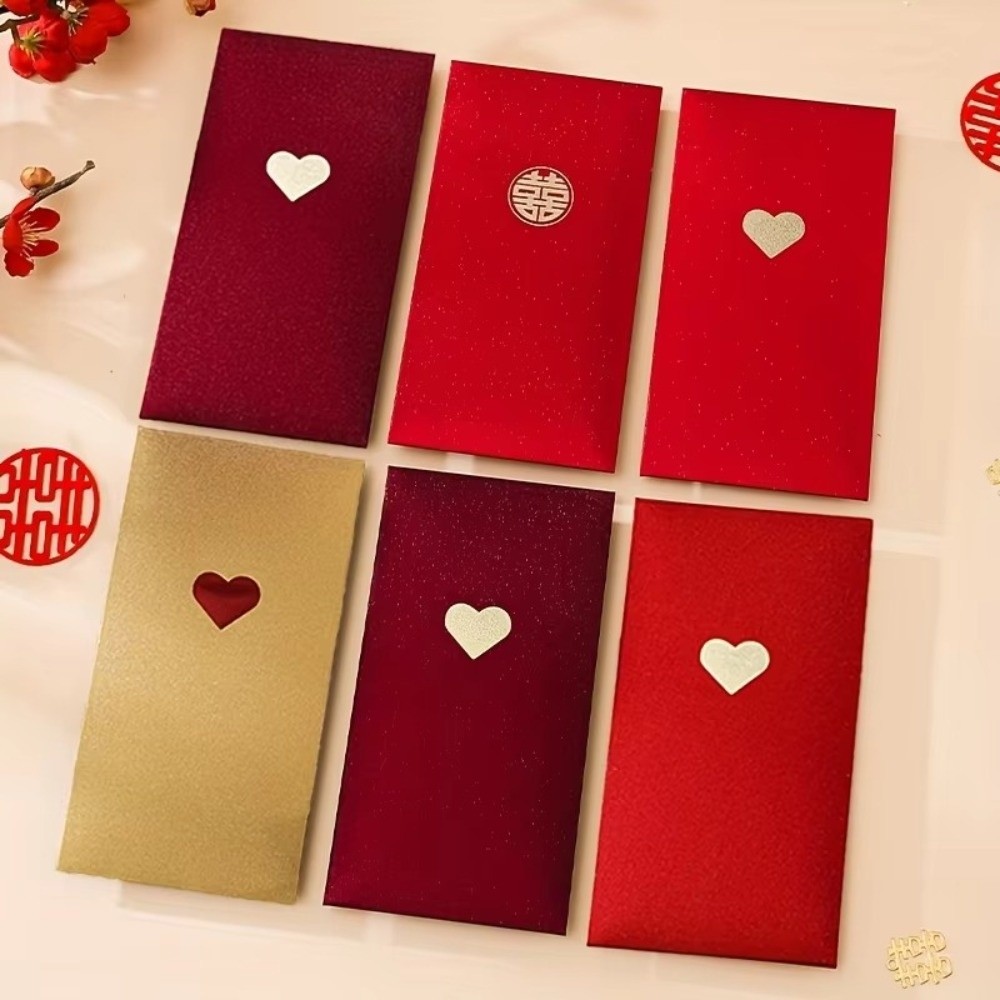 6pcs New New Year Red Envelopes Exquisite Love Patterns Cash Gift Envelopes Three Colors 17*9cm Red Packets Valentine's Day