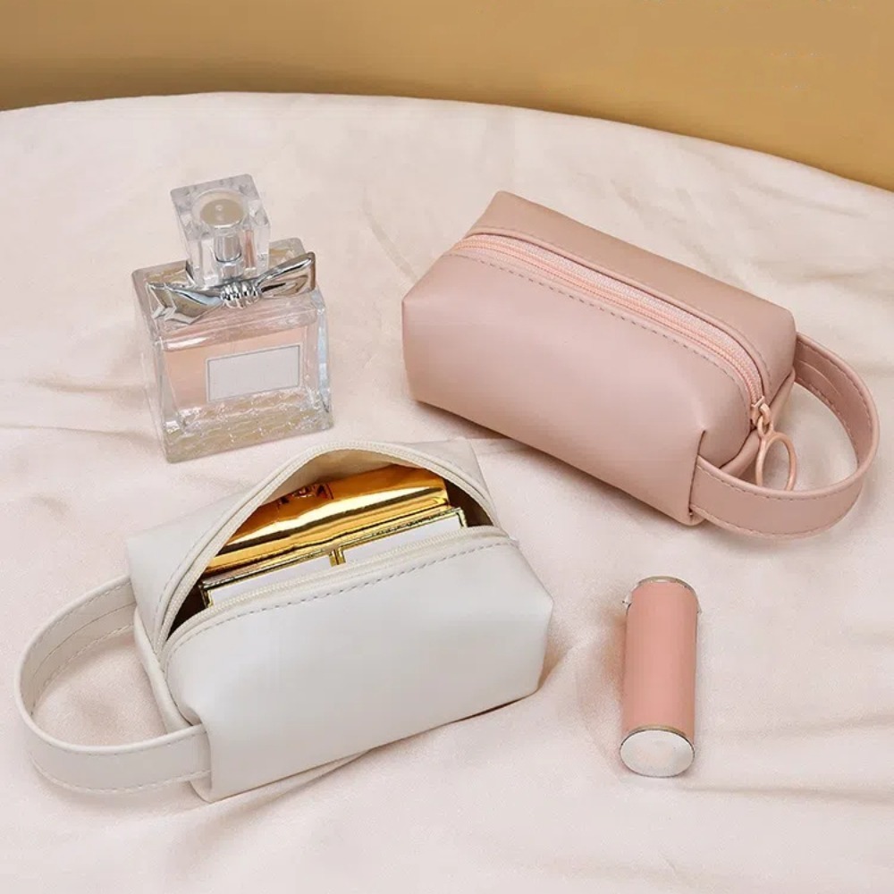 Vylon Portable Handbag Mini Makeup Bag Waterproof PU Leather Toiletry Bag Solid Color Cosmetic Pouch Outdoor