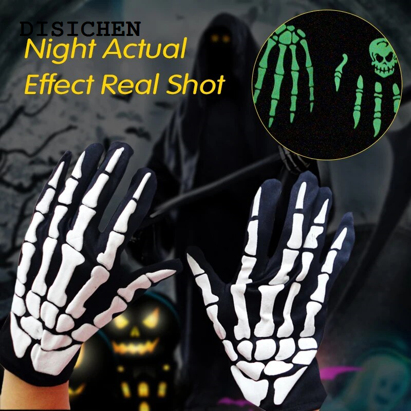 DISICHEN 2025 Skull Luminous Gloves Winter Breathable Men Women Bicycle Cycling Half Finger Fitness Gloves Outdoor Camping Mountaineering