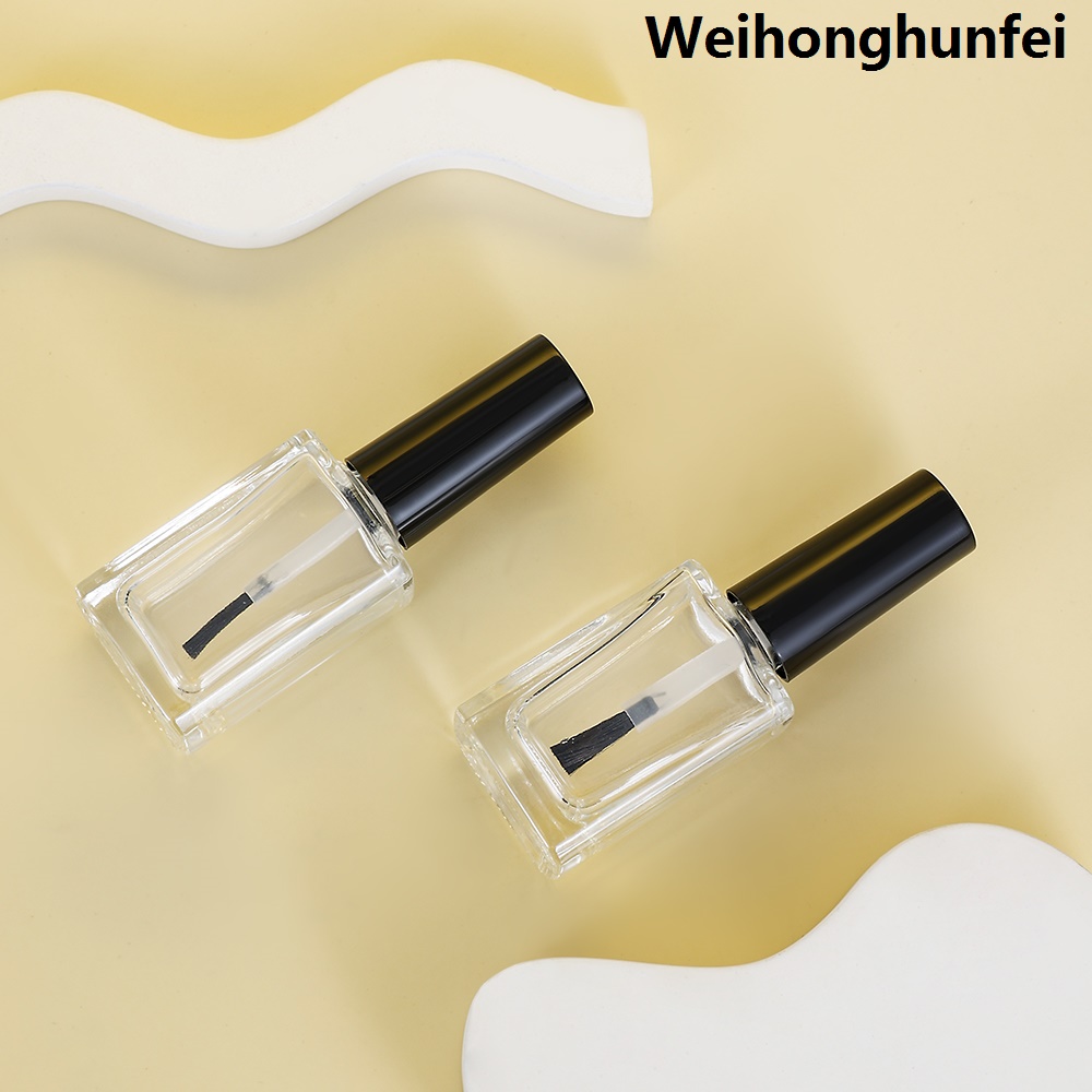 Weihonghunfei2PCS 15ML Black Lid Quadrate Shaped Empty Glass Nail Polish Clear BottlesEmpty Nail Polish Bottle Refillable Round Black Glass Luxury