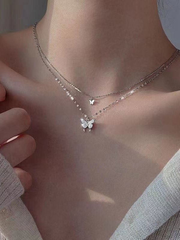 1 Piece Double Layer Butterfly Pendent Necklace / Layering Minimalist Butterfly Necklaces Jewelry - Best Gift For HER