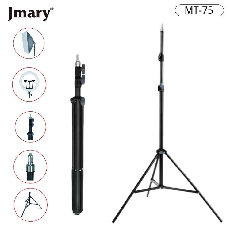 Jmary MT-75 Professional 2.1m Photography Light Stand & Video Tripod - 7ft Height Adjustable Heavy Duty Steel Stand for Softbox, Ring Light, DSLR Camera & Smartphone - 5kg Load Capacity - Ideal for Studio, Vlogging & Live Streaming