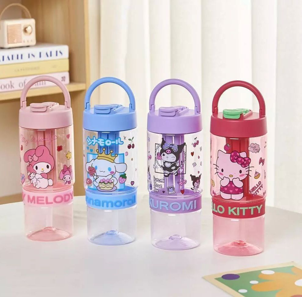 Masala Beads New 900ml Kawai Sanrio Characters Water Bottle My Melody Hello Kitty Cinnamoroll Kuromi Printed Bottles With Straw And Leakproof Lid Cute Tumblers Portable Outdoor Travel Office School Essential Coffee Tea Water Tumbler Everyday Use